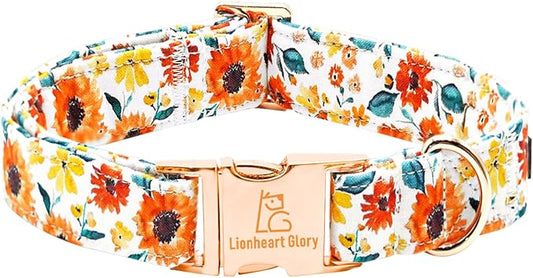 Lionheart glory Dog Collar Sunflower Print Dogs Collar Spring Summer Cute Collars Dog Girl or Boy Soft Durable Adjustable Dog Collars for Medium Dogs Pet Gift
