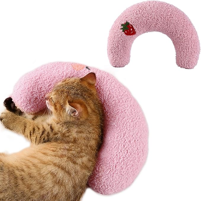 T'CHAQUE Dog Pillow Bed, Cat Calming Pillow, Dog Neck Pillow for Joint Relief Sleeping, Ultra Soft Half Donut Cuddler, Pillow Pet for Upper Spine Support, Doggy/Kitten Pillow Training Toy, Pink