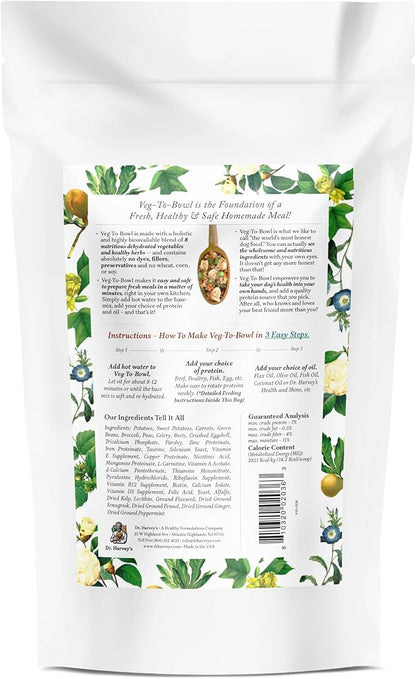 Dr. Harvey's Veg-to-Bowl Dog Food, Human Grade Dehydrated Base Mix for Dogs, Grain Free Holistic Mix, Trial Size (6.5 Oz)