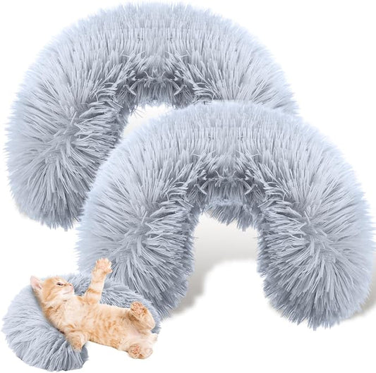 Sweetude 2 Pcs Cat Pillow for Indoor Cats and Dogs Ultra Soft Fluffy Pet Calming Toy Half Donut Cuddler Pillow U Shaped Pet Neck Pillow Calming Puppy Pillow Joint Relief Cervical Protection