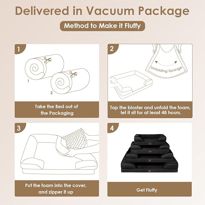 EHEYCIGA Orthopedic Dog Bed for Small Dogs, Waterproof Memory Foam Small Dog Beds with Sides, Non-Slip Bottom and Egg-Crate Foam Medium Dog Couch Bed with Washable Removable Cover, Black