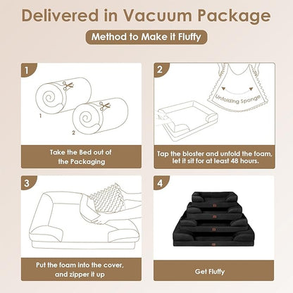 EHEYCIGA Orthopedic Dog Bed for Small Dogs, Waterproof Memory Foam Small Dog Beds with Sides, Non-Slip Bottom and Egg-Crate Foam Medium Dog Couch Bed with Washable Removable Cover, Black