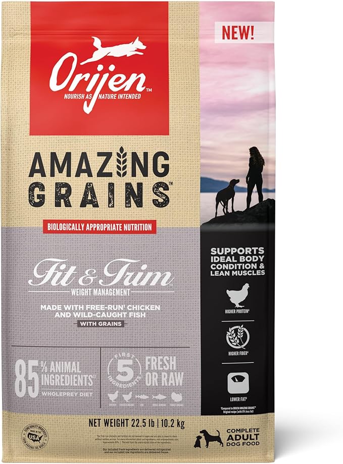 ORIJEN Amazing Grains Fit & Trim Dry Dog Food Recipe, 22.5lb