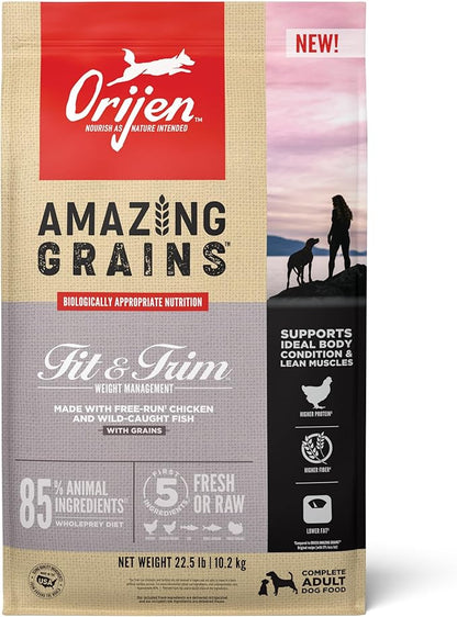 ORIJEN Amazing Grains Fit & Trim Dry Dog Food Recipe, 22.5lb