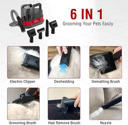 DOGCARE 6-in-1 Dog Modern Grooming Kit with Vacuum, Cat & Dog Clippers & Vacuum for Shedding Grooming with 2.5L Large Capacity Dust Box, Powerful Suction and Lower Noise Pet Grooming Kit at Home