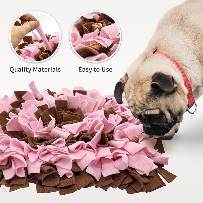 Pet Snuffle Mat for Dogs, Dog Feeding Mat, Nosework Training Mats for Foraging Instinct Interactive Puzzle Toys (Brown&Pink)