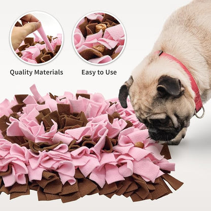 Pet Snuffle Mat for Dogs, Dog Feeding Mat, Nosework Training Mats for Foraging Instinct Interactive Puzzle Toys (Brown&Pink)