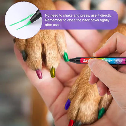 Dog Nail Polish Pens Quick Dry, 12 Colors Dog Safe Nail Polish Set Acrylic Paint Markers Beautiful Dog Nails Ideas Creative Dog Accessories Pet Care for Doggy Puppy Piggy Cats
