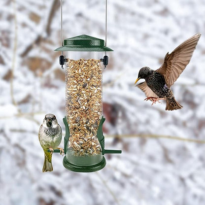 MIXXIDEA Wild Bird Feeders For Outdoors Hanging Stainless Steel Hanging Bird Feeder Tube, Finch Feeder For Garden Backyard Decoration Attractive Water Resistant Bird Feeders For Outside Green - 2 Pack