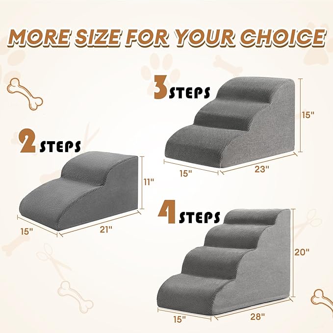 High Density Foam Dog Stairs Ramp for Beds Couches, Romrol Pet Steps with Durable Non-Slip Waterproof Fabric Cover, Dog Slope Stairs Friendly to Small Dogs and Cats or Pets Joints, 2-Tiers