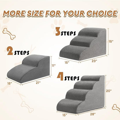 High Density Foam Dog Stairs Ramp for Beds Couches, Romrol Pet Steps with Durable Non-Slip Waterproof Fabric Cover, Dog Slope Stairs Friendly to Small Dogs and Cats or Pets Joints, 2-Tiers