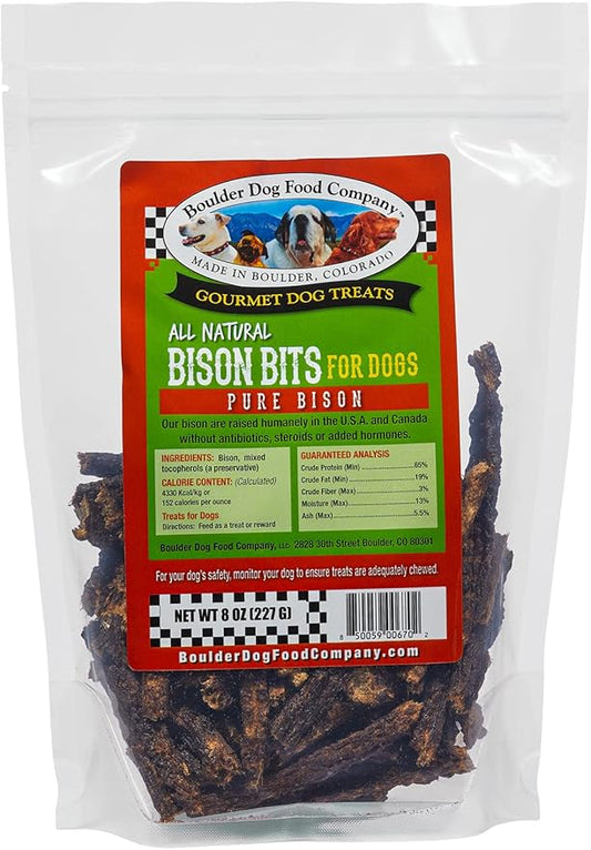 Bison Bits: Pure Bison Dog Treats - All Natural Treats for Dogs. Vet Approved, Limited Ingredient, Grain Free, Healthy & Nutritious Treats for Dogs (Bison, 8oz)
