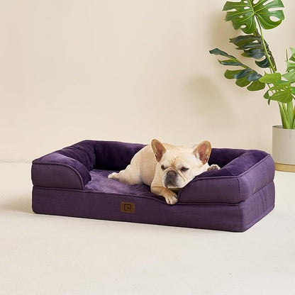 EHEYCIGA Orthopedic Dog Beds for Large Dogs, Waterproof Memory Foam Large Dog Bed with Sides, Non-Slip Bottom and Egg-Crate Foam Large Dog Couch Bed with Washable Removable Cover, Purple