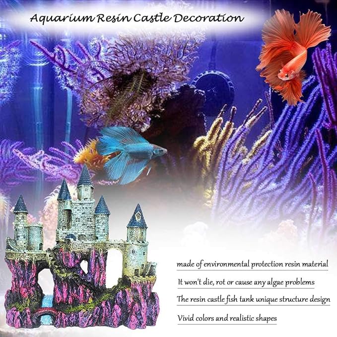 Aquarium Castle Decor, Resin Castle for Fish Tank with Randomly Color Plants Decorations Accessories for Freshwater and Saltwater Fish Tanks