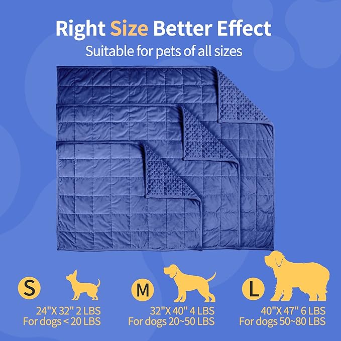 LaSyL Weighted Blanket for Pets | Thunder Blanket for Dogs Anxiety | Premium Soft Minky | Relaxation & Calming & Anti Anxiety | Used in Car, Bed, Couch | Dark Blue, Washable Large 40" L x 47" W