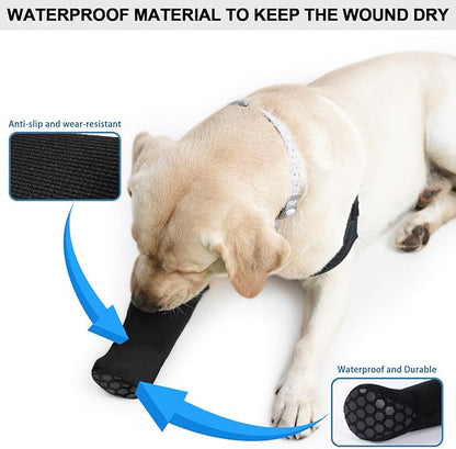 Dog Recovery Socks - Waterproof Paw Protectors with Non-Slip Sole | Post-Surgery Boots for Wound Protection | Anti-Licking Sleeves for Dogs (Black, L_Right)