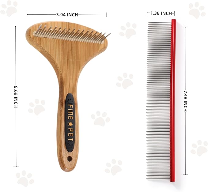 Dog Rake for Undercoat & Stainless Steel Shedding Comb for Long Hair Dogs and Cats 2 Pack Pet Grooming Kit of Deshedding Brush and Metal Comb for Detangling Matted Fur on Cats or Dogs