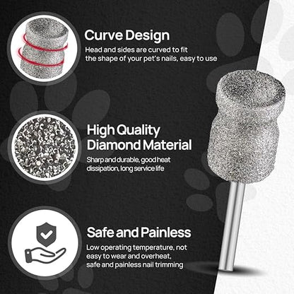 Diamond Dog Nail Grinder Bits - FOCSTOL Diamond Rotory Bit for Dogs&Pets, 5pcs 1/8'' Rotary Nail Grinder Bits for Animals Nail Care (Type D)