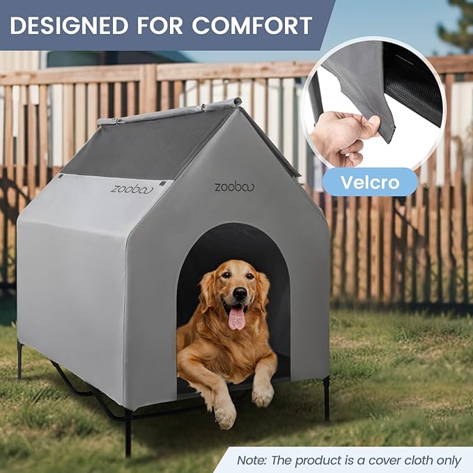 48 Durable Dog House Cover - Waterproof & UV-Resistant 600D Oxford Fabric Canopy for Outdoor Kennels - Cover Only, Fits 36"x30"x44" Houses - Protective Large Breed Shelter Top - Cool Grey