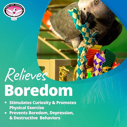 Super Bird Creations SB669 Wicker Foraging Basket Bird Toy for Parrots Cockatiels Ringnecks Medium Conures Quakers,Caiques Pionus - Crunchy Multi-Colored Textures - Medium Bird Size, 10” x 4” x 5”