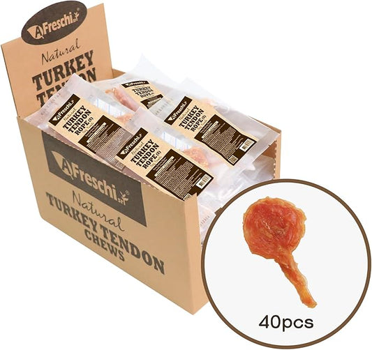 Afreschi Natural Turkey Tendon Lollipop 40 Units/Box, Dog Treat for Signature Series, All Natural Human Grade Puppy Chew, Turkey Sourced from USA, Rawhide Alternative