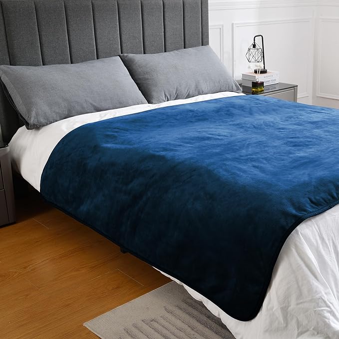 Waterproof Blanket for Bed Couch Sofa, Soft Liquid Pee Proof Pet Blanket for Dog Puppy Cat, Reversible Sherpa Fleece Blanket for Furniture Protector (Navy Blue, 50x60 inches)