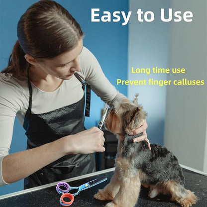 16pcs Shear Grips Inserts,Soft Silicone Scissors Finger Rings for Comfortable Dog Clipping and Pet Hair Trimming 8 Colors