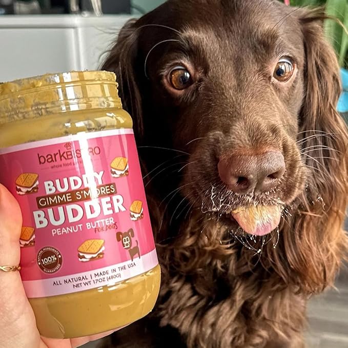 BUDDY BUDDER Gimme S'Mores, 100% Natural Dog Peanut Butter, Healthy Peanut Butter Dog Treats, Stuff in Toy, Dog Pill Pocket, Made in USA, (17 oz Jars)