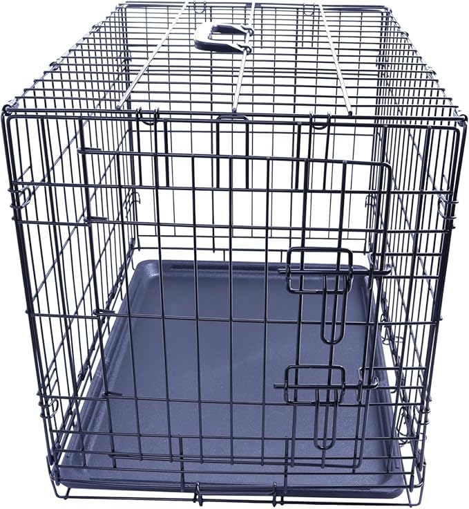 Durable, Foldable Metal Wire Dog Crate with Tray, Single Door, 24 x 16.7 x 19 Inches, Black