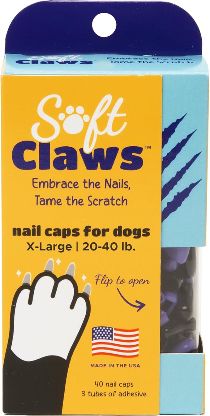 Soft Claws Nail Caps for Dogs with Non-Slip Design Made in USA - 40 Dog Nail Covers for Long-Lasting Protection of Floors and Furniture - Halloween (Black & Purple), X-Large