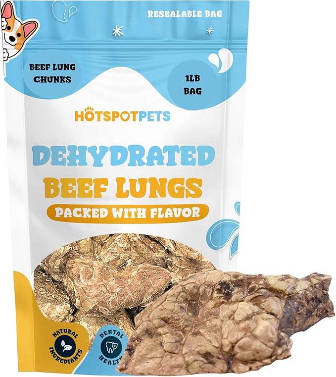 hotspot pets Beef Lung Dog Treats -1 Pound Big Bag - Slow Roasted, All Natural Dehydrated Premium Beef Lung Training Treats for Dogs - High Protein- Rawhide Alternative Snack for All Breeds