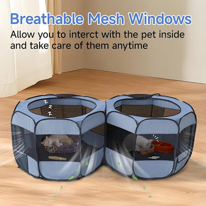 2-in-1 XLarge Pop Up Dog Playpen, 72"x36"x24"H Cat Puppy Pet Playpen, No Assembly Need, Indoor Outdoor Cats Enclosed, Cat Tent Crate Cage Kennel, Portable Playpen for Kitten and Small Animals(M)