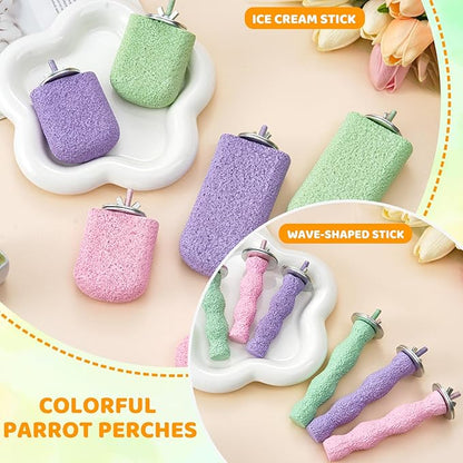 6 Pack Bird Beak Grinding Calcium Stone, Parrot Cage Perch Stand Platform Foot Claws Trimmer, Parrot Teething Stone Toy, Bird Cage Accessories for Parakeet, Rabbit, Bunny, Hamster, Chinchilla (Small)