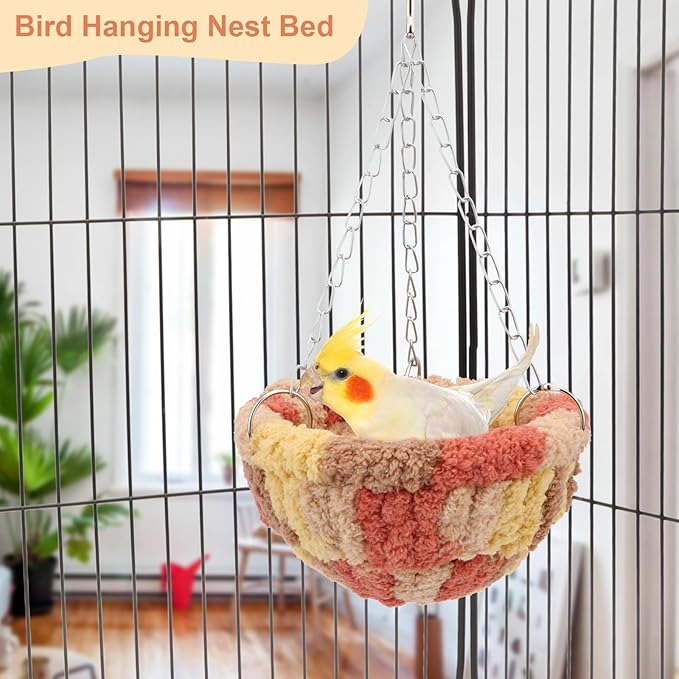 Wontee Bird Nest Bed Parrot Hanging Swing Hammock Bird Cage House for Budgies Parakeets Cockatiels Lovebirds Conures (Orange)