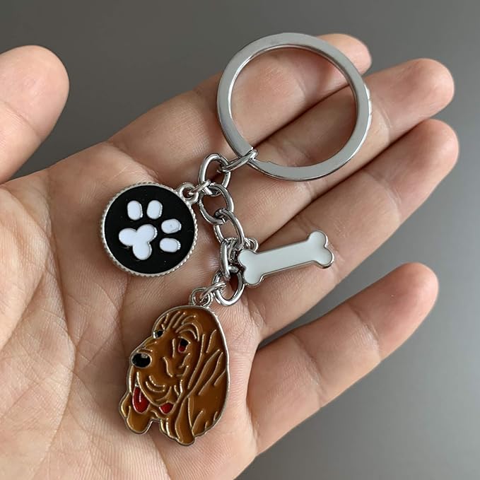 Dog Keychain, Puppy Keyring Keyfob Metal Pet ID Tags for Clothing Bag Adornment Accessory (48-Bloodhound)