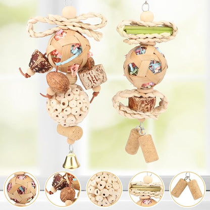 Wontee Bird Toys Colorful Shredding Crinkles Foraging Toys Natural Sola Ball Chew for Cockatiels Conures Parakeets Budgies Senegal (2 Pack)