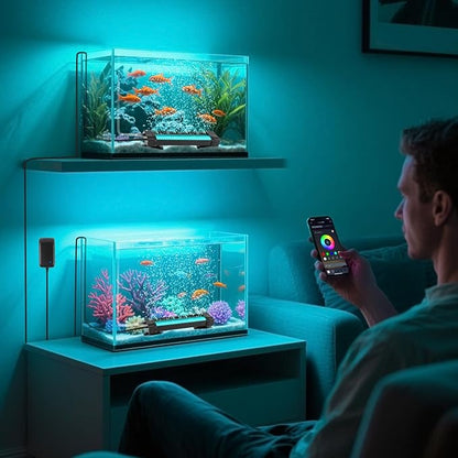 Fish Tank Bubbler Light for Aquarium: 2-in-1 Aquarium Grow Light with APP & Remote Control for Aquatic Pet Enthusiasts - RGB Changing Fish Lamp for 2-5 Gollon Freshwater Saltwater Tank Decor