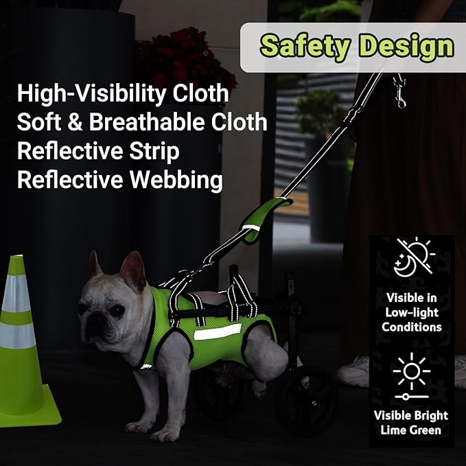 Adjustable Dog Wheelchair for Back Legs, Max 22 lbs - Includes High-Visibility Vest, Leash & Sling Lift, for Paralyzed, Injured, or Disabled Dogs