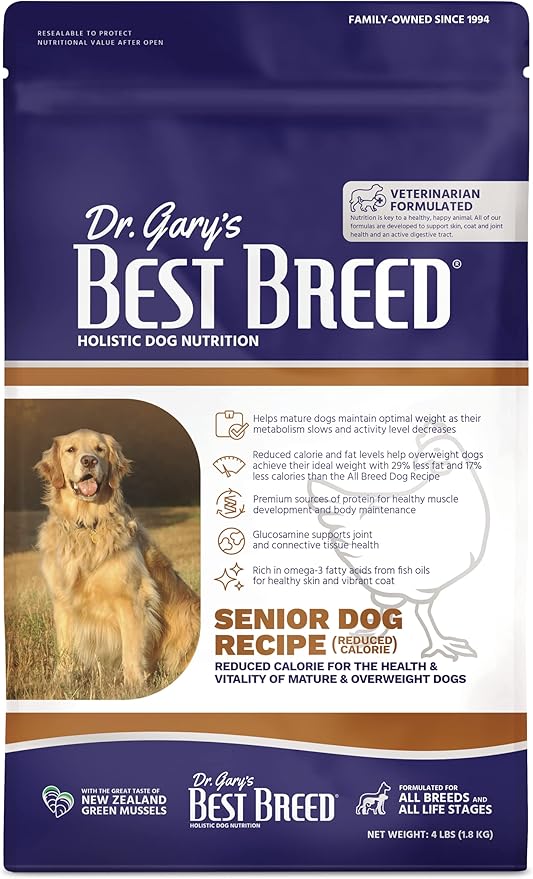 Best Breed Senior Dog Diet (Reduced Calorie) Made in USA [Natural Dry Dog Food] - 4lbs.