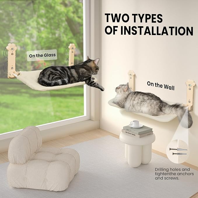 Cat Window Perch, Cordless Foldable Cat Window Hammock with Removable Soft Cover for Indoor Cats, Resting Seat for Inside (Yellow, 2 Pack)