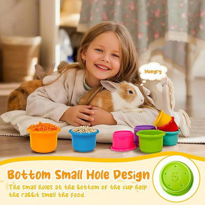 8 Pcs Stacking Cups for Small Animal Toys,Nesting Rabbit Toys of Different Sizes,Safe Plastic Colorful Nesting Toys for Bunny Guinea Pig Hiding Food and Playing (Bright Colors)