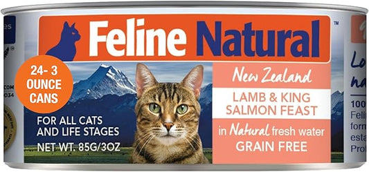 Feline Natural Wet Cat Food Pate, Lamb & King Salmon Feast, 3 Oz Cans (Pack of 24), Grain Free, Made in New Zealand with Grass-Fed, Free-Range Lamb and Sustainably Caught King Salmon