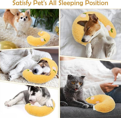 T'CHAQUE Dog Pillow Bed, Cat Calming Pillow, Dog Neck Pillow for Joint Relief Sleeping, Ultra Soft Half Donut Cuddler, Pillow Pet for Upper Spine Support, Doggy/Kitten Pillow Training Toy，Yellow