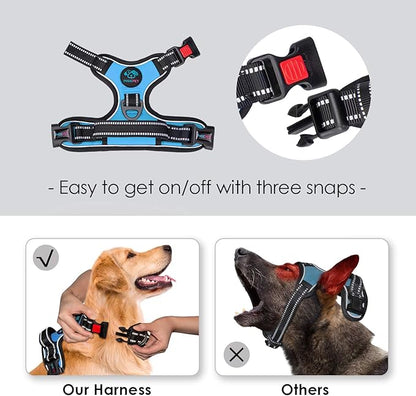 PHOEPET No Pull Dog Harnesses for Small Dogs Reflective Adjustable Front Clip Vest with Handle 2 Metal Rings 3 Buckles [Easy to Put on & Take Off](XS, Blue)