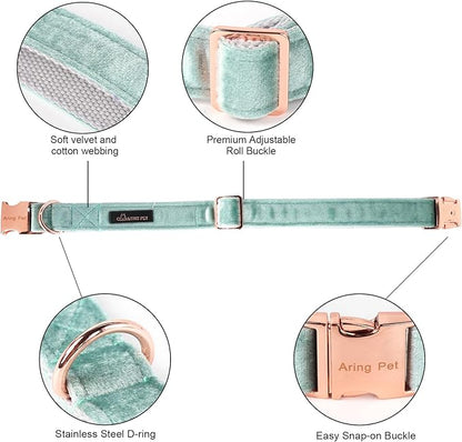 ARING PET Velvet Dog Collars with Bow tie, Dog Bowtie Collar, Adjustable Green Dog Collar,Large.