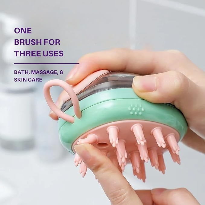2-in-1 Pet Grooming Brush & Silicone Bath Massager for Dogs and Cats  Soft Bristle Deshedding Comb, Shampoo Dispenser, Skin-Friendly, Easy to Hold & Clean