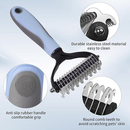Pet Deshedding Tool - Double-Sided Undercoat Rake for Dogs and Cats - Safe and Effective for Removing Mats and Hairballs - Say Goodbye to Annoying Shedding and Flying Fur