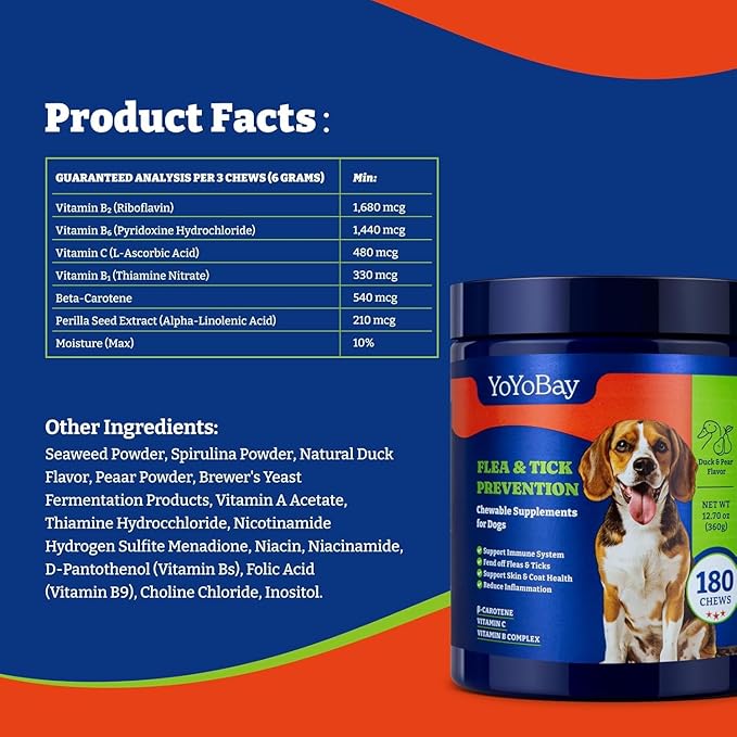 Flea and Tick Prevention for Dogs Chewable - Duck & Pear Flavor - Dog Flea and Tick Treatment Chewable, Natural Defense- Dog Immune Support Supplement, 2 Pack