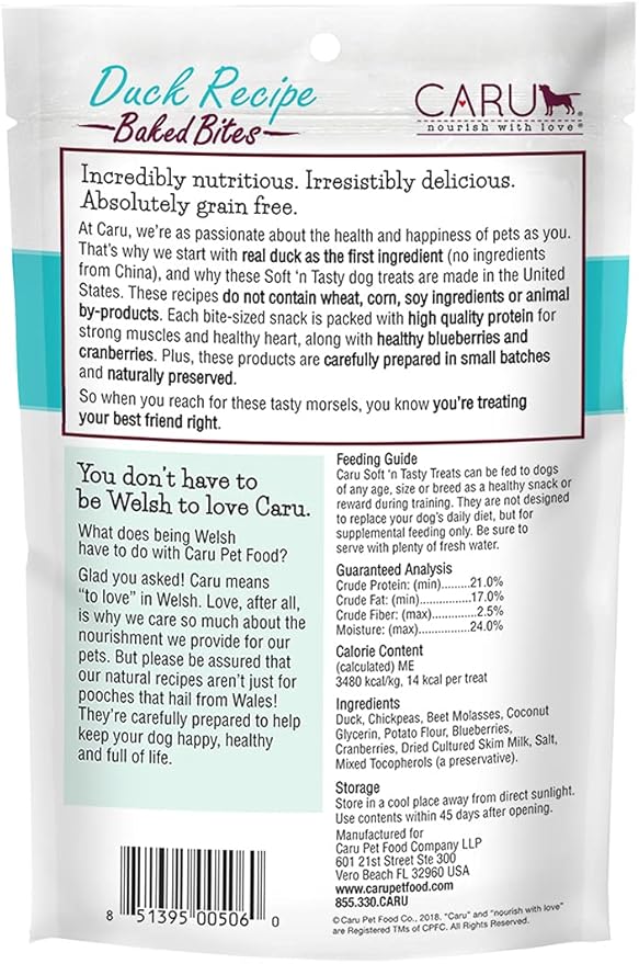 CARU - Soft 'n Tasty Baked Bites - Duck Bites Dog Treats - Flavorful Training Treats - 4 oz