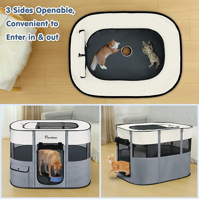 Dog Playpen, Portable Pet Playpen Cat PlayPen, 600D Oxford Dog Kennel Tent Crate, Waterproof&Breathable, Indoor Outdoor Travel Camping Use for Medium/Large Breed with Carrying Case+Folding Bowl,L,Gray